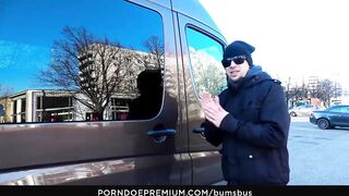 BUMS BUS - Huge Tit blonde Dana Jayn eats cum into