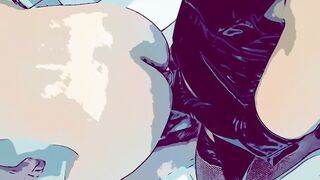 Lover fucks a sub and slides his bj on the restroom