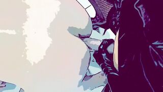 Lover fucks a sub and slides his bj on the restroom