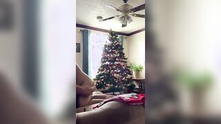 Quick Corona Christmas fucked on couch inside front of tree. Suck and cowgirl nailed