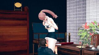 The boss fucks the secretary with glasses into the office