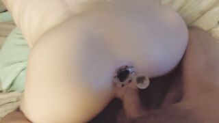 Rough Dick into Leaking Soak Pink Vagina Plus Anal Dildo Play