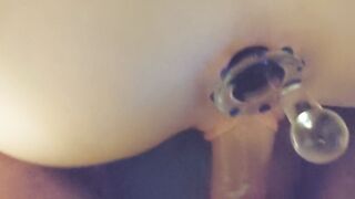 Rough Dick into Leaking Soak Pink Vagina Plus Anal Dildo Play