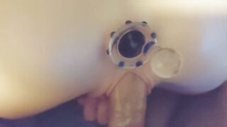 Rough Dick into Leaking Soak Pink Vagina Plus Anal Dildo Play