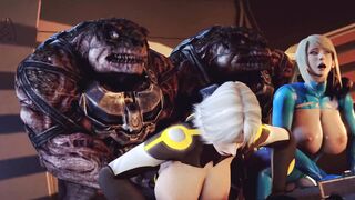 Samus and Christi plowed by lizardmen