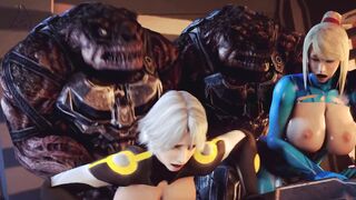 Samus and Christi plowed by lizardmen