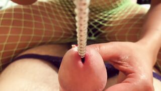 Insane Sounding With Sex Toy And Lube; Big Cum Shot