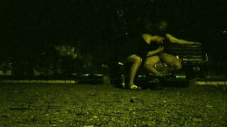Training a skank's wifey into a outdoor park.