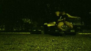 Training a skank's wifey into a outdoor park.