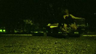 Training a skank's wifey into a outdoor park.