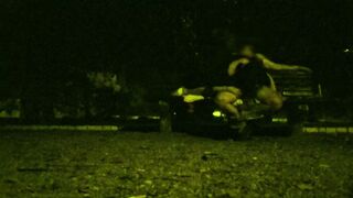 Training a skank's wifey into a outdoor park.