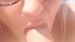 Experienced amateur milf blows a dick to completion on a boat, cum into mouth drink