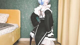 Maid bimbos Rem from Re Zero is missing  and plays double vibrator - Cosplay Spooky Boogie