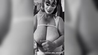 Dirty mask biggest oiled 44G boobs titfuck titjob hand job POV - cum 