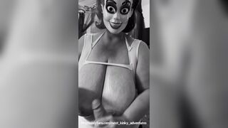 Dirty mask biggest oiled 44G boobs titfuck titjob hand job POV - cum 