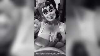 Dirty mask biggest oiled 44G boobs titfuck titjob hand job POV - cum 