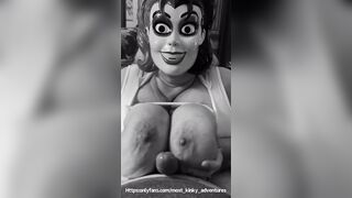 Dirty mask biggest oiled 44G boobs titfuck titjob hand job POV - cum 