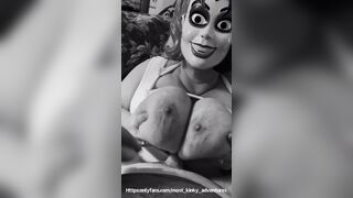 Dirty mask biggest oiled 44G boobs titfuck titjob hand job POV - cum 