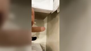 JERKING OFF MY LARGE PENIS INTO OUTDOOR! LONG CREAMPIE