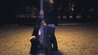 A submissive hoe wifey takes my piss into her mouth into a outside park