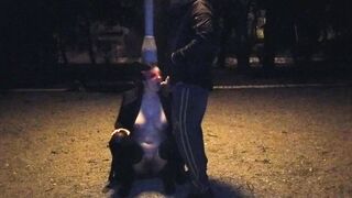 A submissive hoe wifey takes my piss into her mouth into a outside park