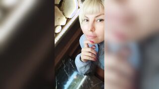 Risky sexy shows sweet twat inside café