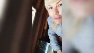 Risky sexy shows sweet twat inside café