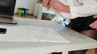 Cougar stuck on the table for fetish and plowed by Pablo
