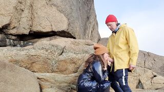 Missus into shiny raincoat giving hand job and bj to stranger wearing raincoat