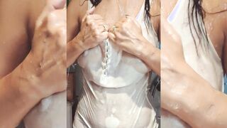 Hooters reveal compilation - Big Titted milf, bouncing hooters, soak tank top, soak t-shirt, striptease