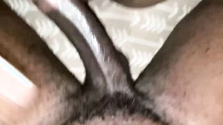 Nutting on black tight twat