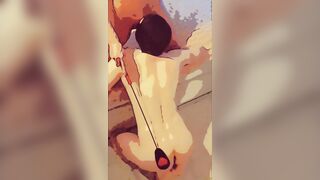 The GF makes the sub lick her vagina and beats him on the booty with a stack