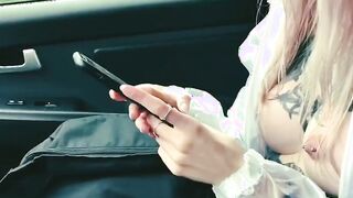 Undressed topless inside the vehicle (drivers look at my breasts) two part