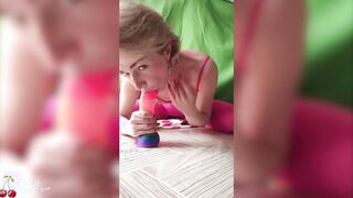 Woman Jumping on Rainbow Toy and Having Fun with Ass Plug