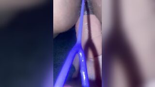 Long toy shoved into step moms tight snatch and booty