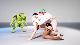 Women inside underwear gets pounded by four Orcs 3D