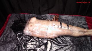Mummified with sex toy leads to multiple orgasms