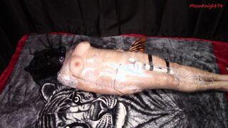 Mummified with sex toy leads to multiple orgasms