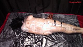 Mummified with sex toy leads to multiple orgasms