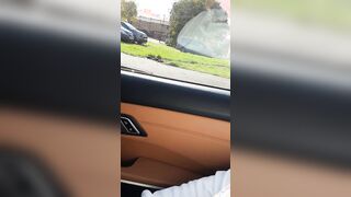 Step MILF help step son pulled out penis from leggings making a Super Sexy hand job until cum on steering wheel