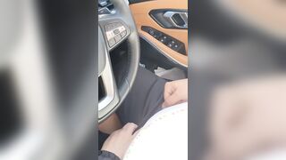 Step MILF help step son pulled out penis from leggings making a Super Sexy hand job until cum on steering wheel