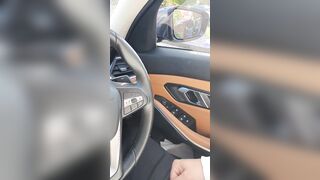 Step MILF help step son pulled out penis from leggings making a Super Sexy hand job until cum on steering wheel
