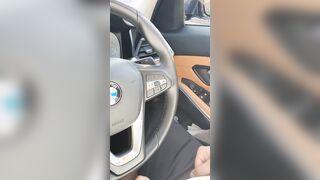 Step MILF help step son pulled out penis from leggings making a Super Sexy hand job until cum on steering wheel