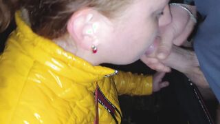 Eagerly sucking off off a stranger inside the park and swallowing a mouthful of cum
