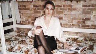 Lusty professor could not resist and plowed herself with her vibrator