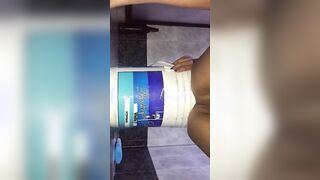close-up of her twat coming out of her urine. do you like her unshaved cunt?