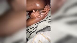 OILED CHOCOLATE SKINNY BLACK FINGER BANG BOTH HER HOLES