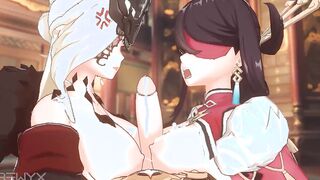 Beidou and Signora 3 Way Titfuck and Jizzed