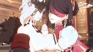 Beidou and Signora 3 Way Titfuck and Jizzed
