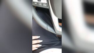 Step cougar risky hand job inside the vehicle make step son cum on her hands